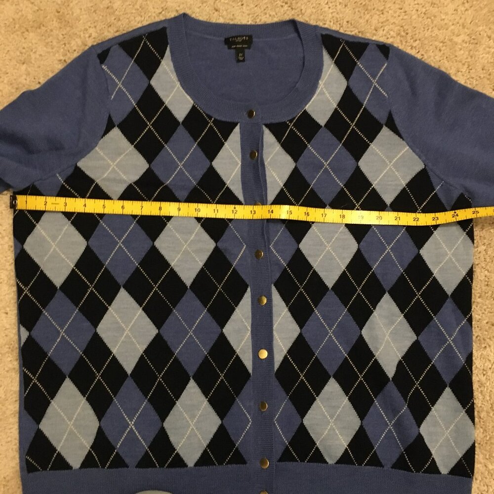MERINO WOOL Blue Argyle Button Front Cardigan Sweater Plus Size 2X - Picture 9 of 15